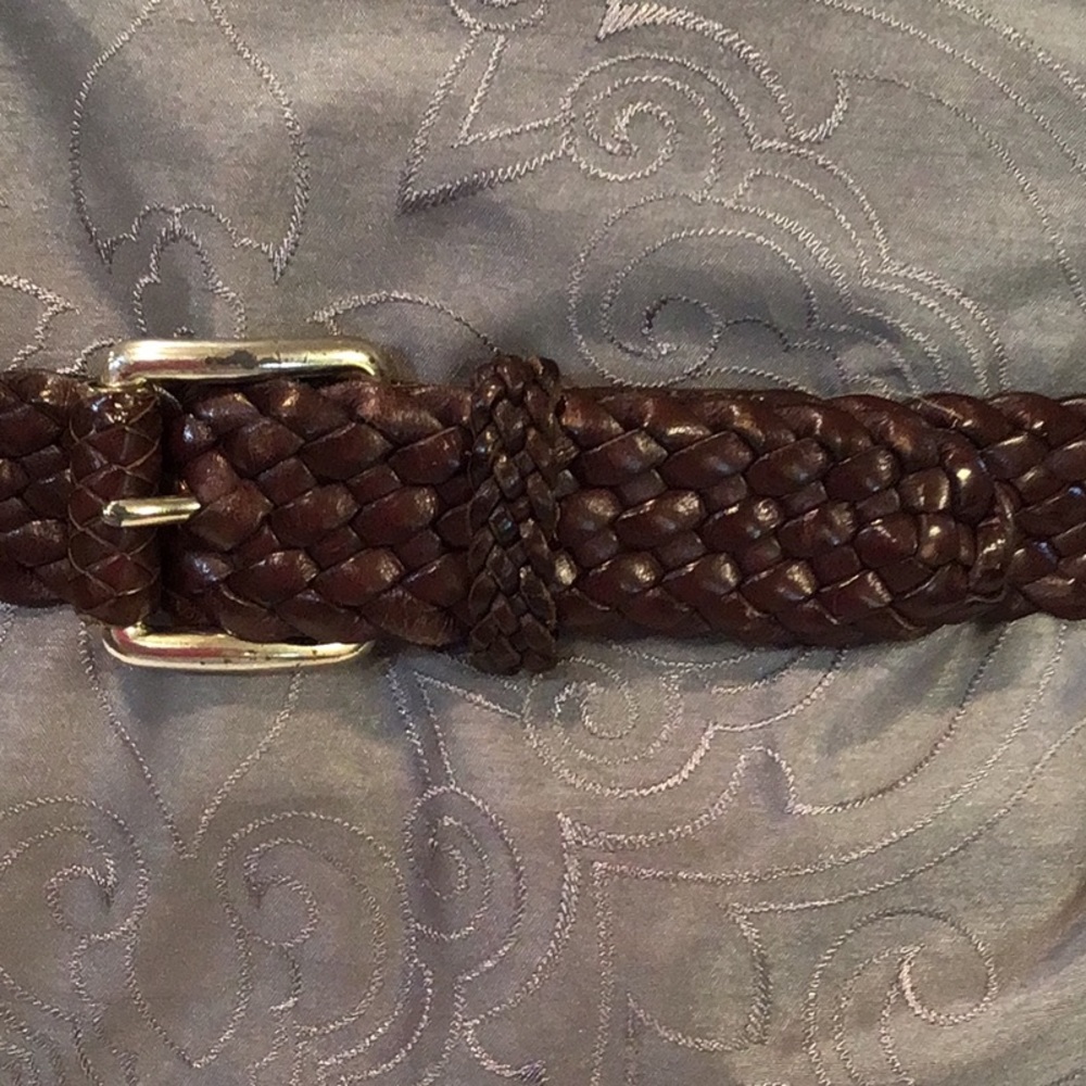 Michael Kors dark brown woven full grain leather belt